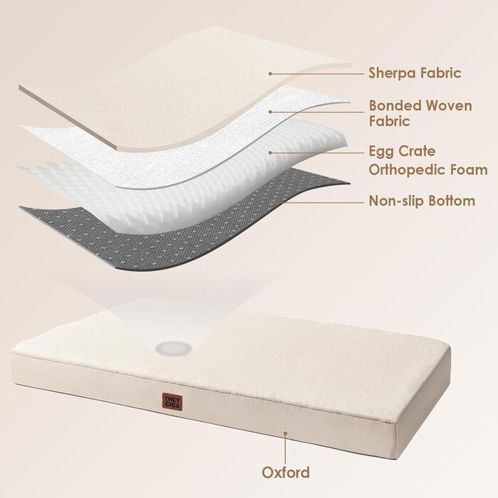 Ортопедичне ліжко для собак середніх порід EHEYCIGA 89x58x9 см, м'яке, знімний чохол, підходить для перевезення, Kamel