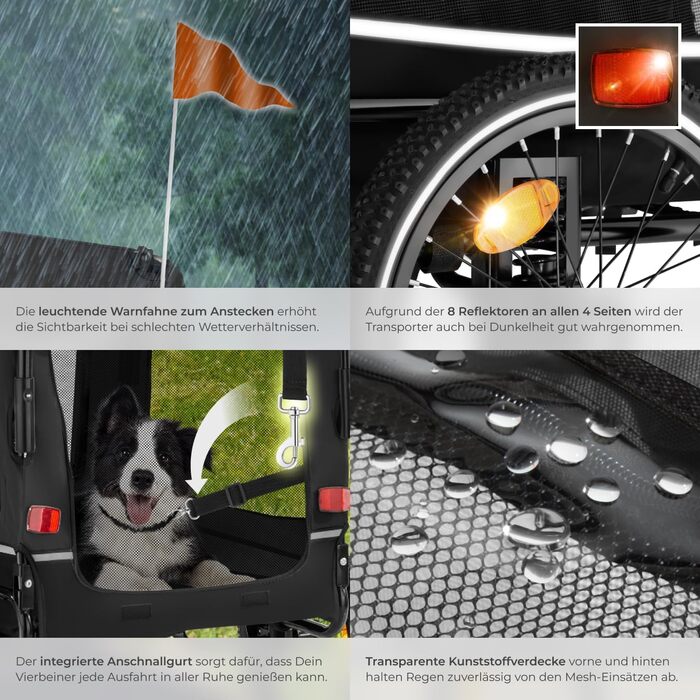 Причіп для велосипеда Tectake® - універсальний, для собак, велосипеда, електровелосипеда, візка, вантажопідйомність до 40 кг, складаний, швидкий монтаж, з аксесуарами безпеки, чорний