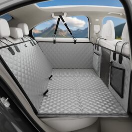 Плед для собак у машину Pecute з жорсткою основою, 133*62 см, сірий. Захист сидіння, антиковзаюча поверхня, до 150 кг. 3-в-1: збільшення сидіння, чохол, сітка для собак. Водонепроникний, антицарапин, текстура софи.