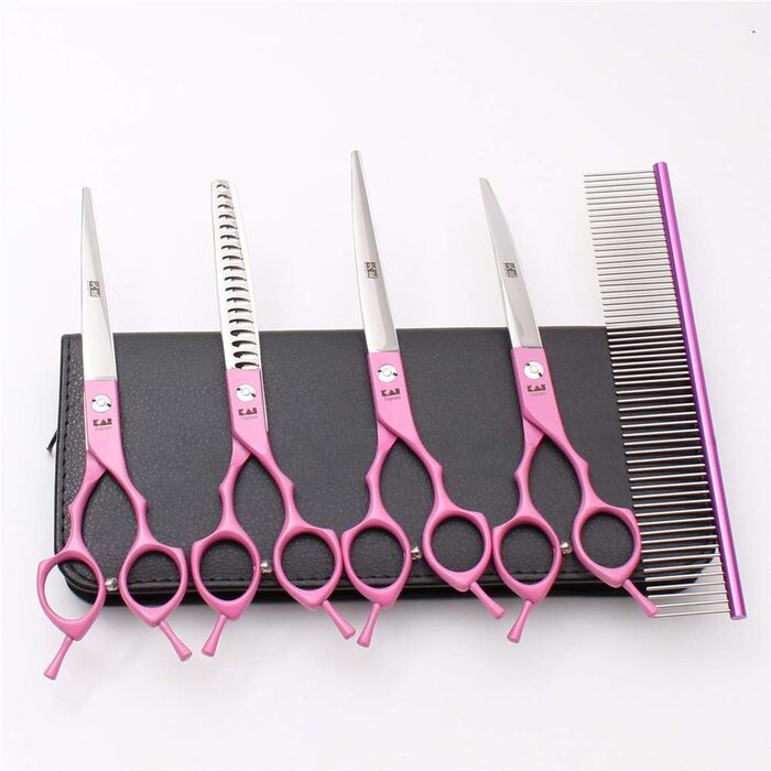 Набір професійних ножиць для грумінгу тварин: ножиці для собак та котів, набір для догляду за шерстю, нержавіюча сталь 440C, 7 дюймів, червоний