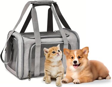 Транспортна сумка для кота APKOL, до 5 кг, сіра. Складана переноска для котів та маленьких собак з плечовим ременем