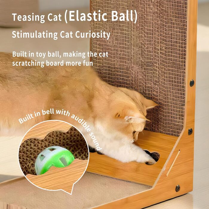 Кігтеточка для котів, 60 см, L-подібна, з іграшками, з якісного картону, велика XL