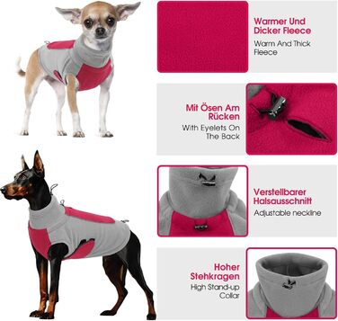 Теплий флісовий пуловер для собак - теплий зимовий пуловер з подвійним шаром (Розмір: M, Обхват грудей: 42 см, Обхват шиї: 29 см, Червоний)