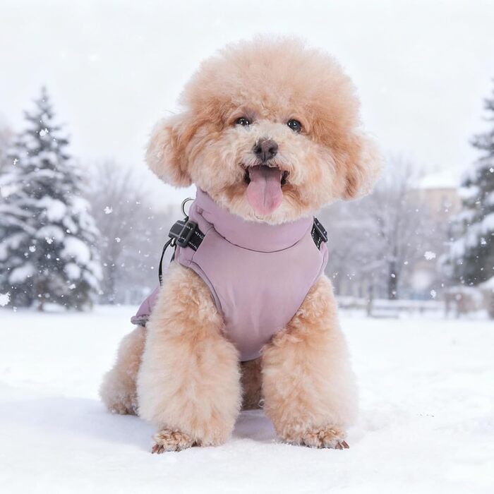 Тепла зимова куртка для собак середніх та малих порід, непромокаєма, з отвором для шлейки, для активного відпочинку (Lila, M)