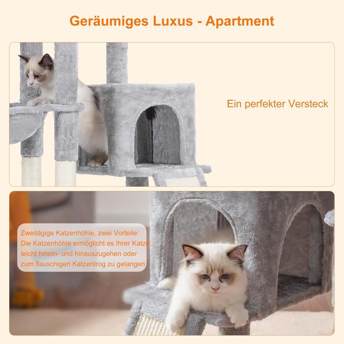 Котячий будиночок Heybly з котячою щіткою, котячий будиночок для домашніх котів з м'якою оксамитовою стійкою, котячий кігтеточки з кошиком, дряпалкою та кігтеточкою, HCT005SG (світло-сірий)