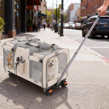 Транспортна переноска для собак та котів з колесами, складна, з дихаючими віконцями, двокамерна (Бежевий)