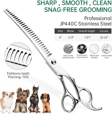 Професійна витончена ножиці для грумінгу собак та котів, 8 дюймів, з японської нержавіючої сталі, зменшує товщину шерсті на 75%