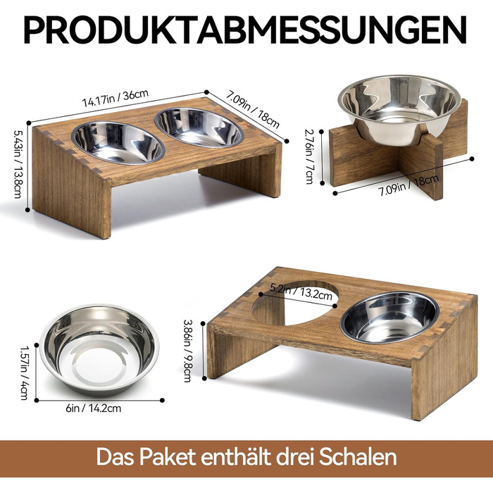Підвищені годівниці для котів та собак KIRIGEN – дерев'яна годівниця з 3 знімними мисками з нержавіючої сталі, жовто-коричневого та темно-коричневого кольорів