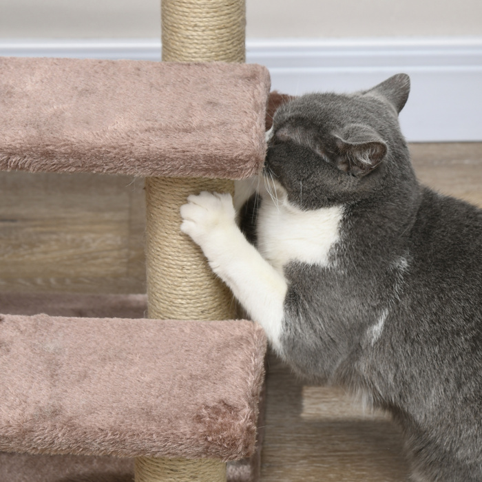 PawHut Cat Stairs Сходи для домашніх тварин для котів та собак 3 сходинки з кігтеточками Play Ball Plush Brown 45x40x48см для більшого комфорту
