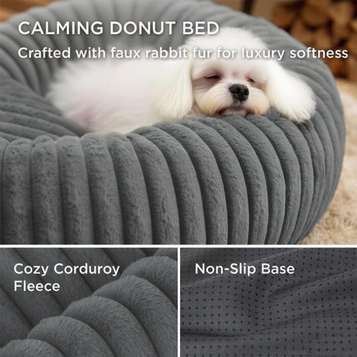 М'яке ліжко для домашніх тварин: ліжко для собак та котів, кругла форма, діаметр 50 см (сірий)