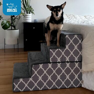 Складані сходи для домашніх тварин з сертифікованою піною CertiPUR-US Best Pet Supplies, 3 сходинки, коричнева решітка, вироблено в США