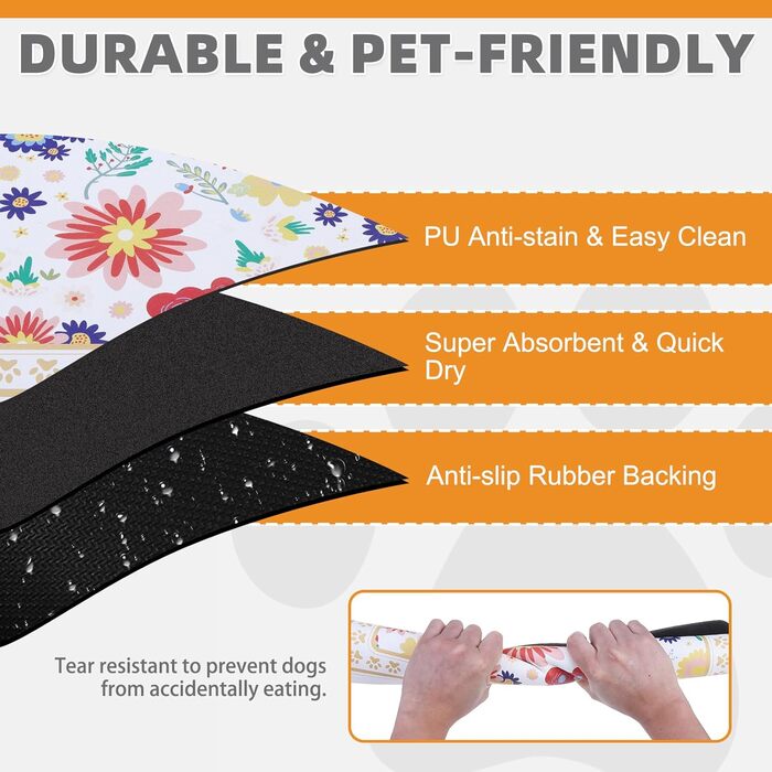 Килимок для годування собак Kooltail, вбираючий, швидковисихаючий, з водонепроникним гумовим покриттям, 12'x20' (1 шт.), квітковий принт