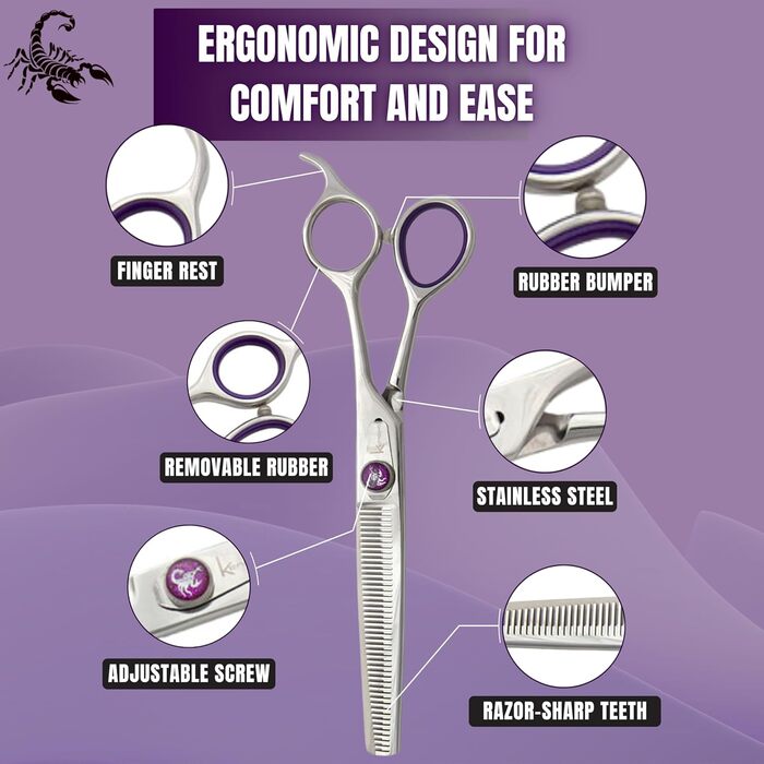 Ножиці для грумінгу собак та домашніх тварин Kenchii Scorpion, 46 зубців, преміум-сталь, японська якість