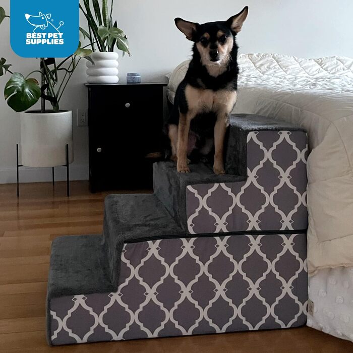 Складані сходи для домашніх тварин з сертифікованою піною CertiPUR-US Best Pet Supplies, 3 сходинки, коричнева решітка, вироблено в США