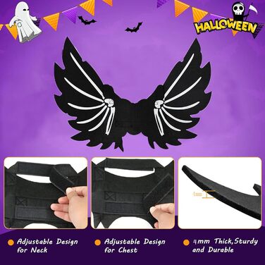 Костюм для тварин на Хелловін: крила кажана для котів та собак, чорний, M145