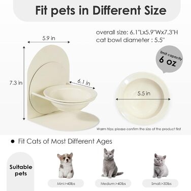 Підвищений годівниця для котів, керамічна миска для котів на металевому підставці, антиковзаюча, без витоку, білий колір, для дому