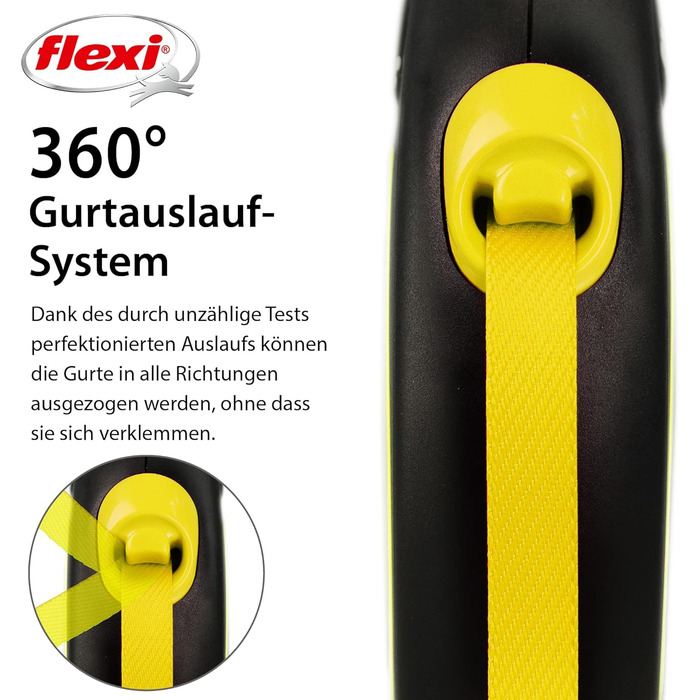 Пояс для собак Flexi Neon S 5 м чорний/неоновий жовтий з світловідбиваючими смугами, для собак до 15 кг