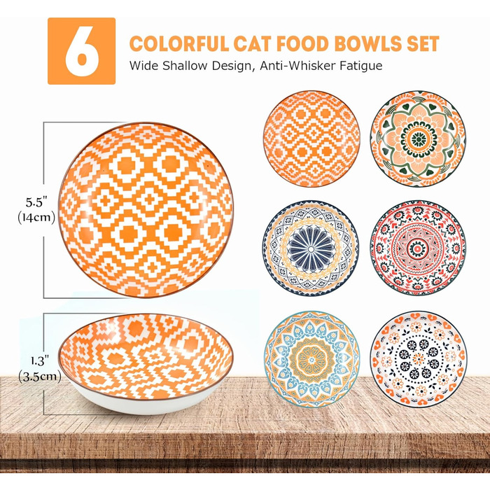 Набір мисок для котів (6 шт.) з кераміки: миски для корму, годівниці, мисочки для води