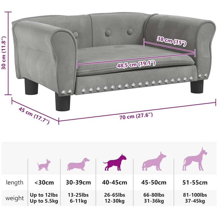 Лягушковий лежак для собак, м'який лежак для тварин, диван-софа для маленьких собак, лежанка для котів, світло-сірий велюр, 70 x 45 x 30 см