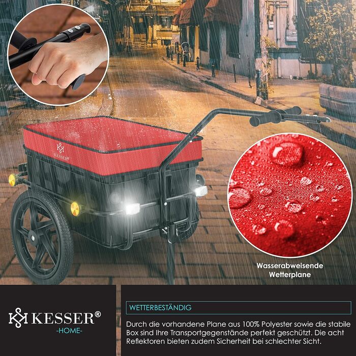 Причіп для велосипеда KESSER®: вантажний, ручний, 70 літрів, для 2 ящиків пива, 26-28 дюймів (червоний)