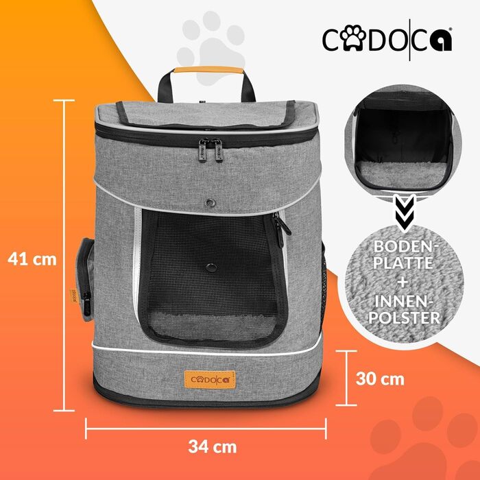 Рюкзак для тварин CADOCA® до 20 кг, сірий: зручний рюкзак-переноска для собак та котів