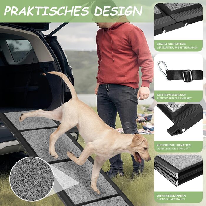 Східці для собак у машину, складані, 170x44 см, до 80 кг, алюміній, сірий