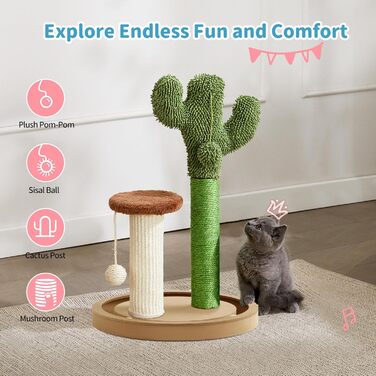 Когтеточка для котів Made4Pets Кaktus, 55,1 см, з сизалю, інтер'єрна, з ігровими кулями та дерев'яною основою для кошенят