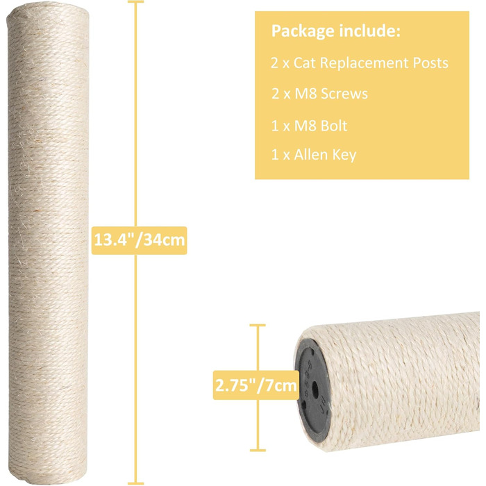 Дім-кігтеточка для котів Dimaka Kratzbaum, картон та сизаль (бежевий, 2 стовпчики, 34 см)