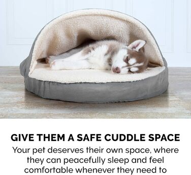 Крісло-ліжко для собак Furhaven, з гелевим охолодженням, кругле, для великих собак, знімний та пральний чохол, до 36,3 кг, Sherpa та замша, 111,8 см, імітація овечої шкури та замша, сірий, 112 x 112 x 8 см, гелевий пінопласт