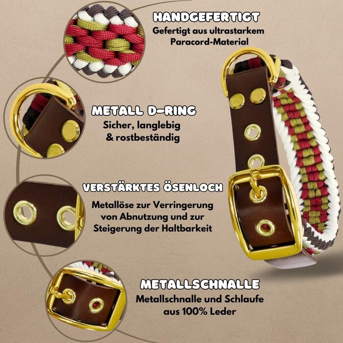 Нашийник для собак Ben&Bruno: широкий, регульований, ручної роботи, міцний, надійний, довговічний, з паракорду, для маленьких, середніх та великих собак, XL, багатокольоровий