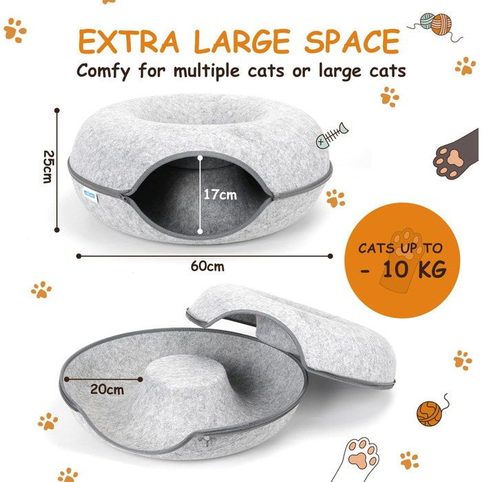 Кішка Будиночок-Туннель Nobleza з Фетру, Сірий, 60x60x26 см