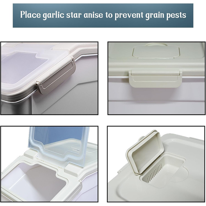 Контейнер для зберігання корму для собак AnRui, 13.6 кг, сірий, з герметичним кришкою, для корму котів, мюслі, зерна, борошна