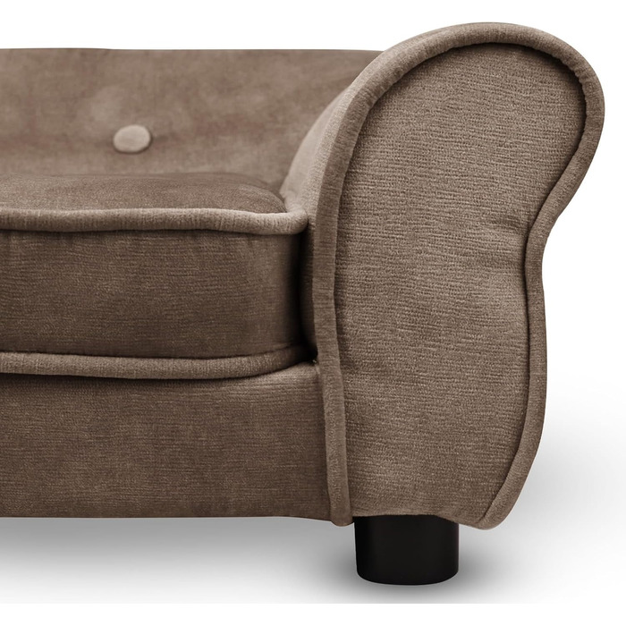 Лежак для собак і котів Mg Design, коричневий велюр, з підлокітниками та спинкою, декоративний диван для дрібних і середніх тварин