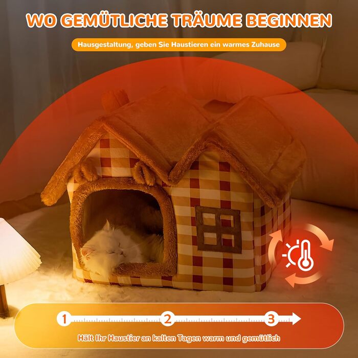 Будиночок для собак і котів ALLSOPETS, складаний, знімна подушка, зимове тепле ліжко у вигляді ведмедя, розмір M, для домашніх тварин