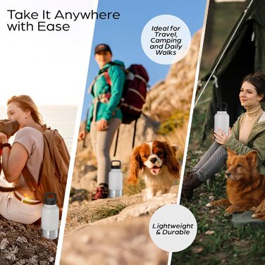Подорожня пляшка для води для собак, ізольована, знімні миски, не протікає