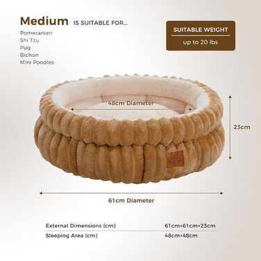Кругле ліжко для котів та маленьких собак PAWZ Road, 51x51x20 см, коричневе (M)