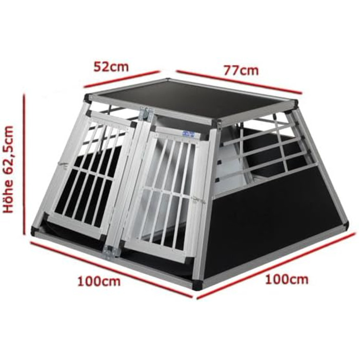 Транспортний бокс для собак Transportbox N56, алюмінієвий, 100x100x62,5 см, з перегородкою та аварійним виходом, безпечний транспорт у багажнику авто