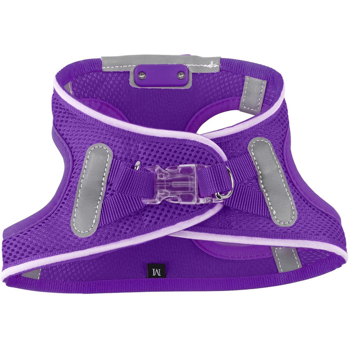 Світлодіодне шлейка для собак Feycig з підзарядкою, світловідбиваюча та світлочутлива для цуценят та собак середніх розмірів, дихаюча шлейка (фіолетовий, L)