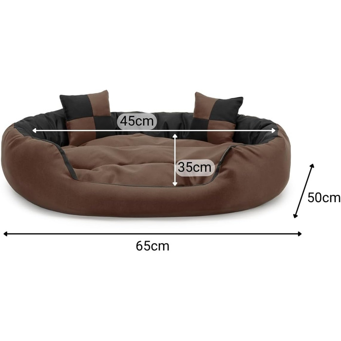 Кінець для собак Lionto 4-в-1 з обертовим подушками, 65x50 см, міцний оксфорд, водовідштовхувальний, чорний/коричневий, з декоративною подушкою, для собак та котів всіх розмірів