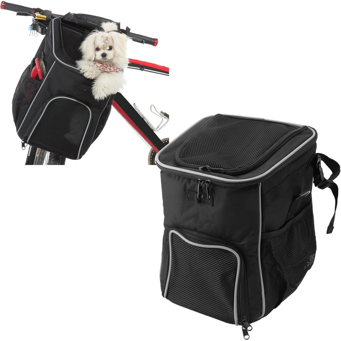 Рюкзак-переноска для тварин, кошик на велосипед для собак, водонепроникний рюкзак-переноска, дихаючий, знімний рюкзак-переноска для собак, подорожі на відкритому повітрі (чорний)