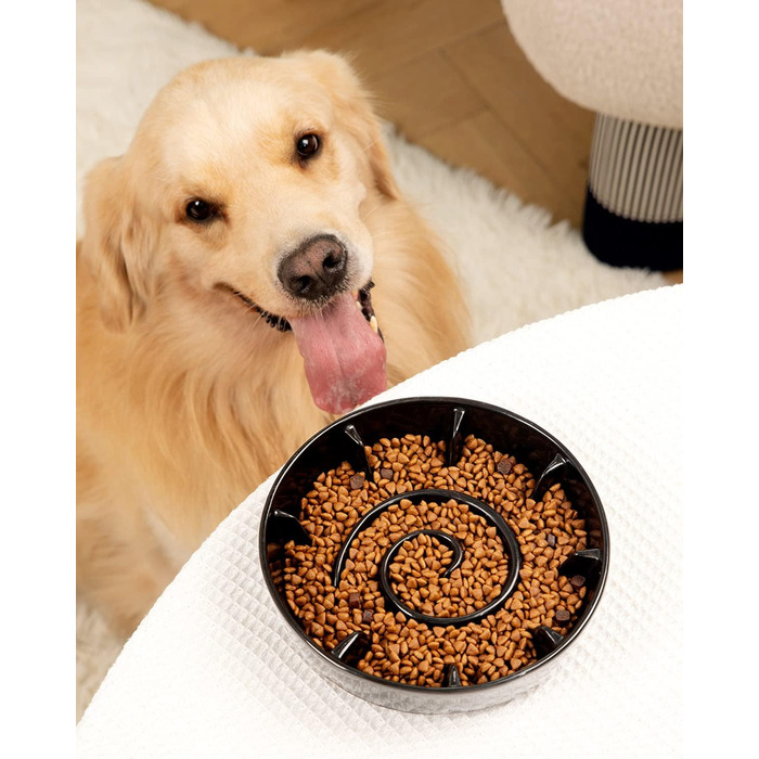 Миска для собак з кераміки Slow Feeder, 2 чашки, рожево-чорна, для середніх порід, сприяє звикання до повільного годування, 8 дюймів