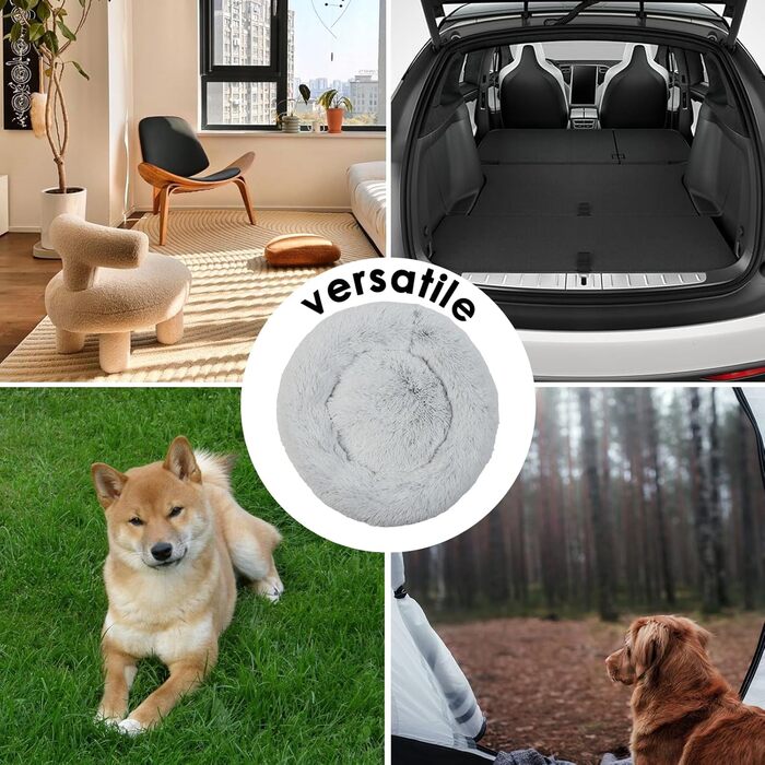 М'яке та пухнасте ліжко для собак, ліжко-пончик для котів, сіре ліжко-кошик для собак маленьких та середніх порід, 60x60x17 см, розмір M