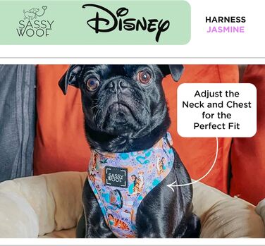 Регульована шлейка для собак Sassy Woof Disney Принцеса Жасмін, L, дихаюча сітка, не тягне, 2 D-кільця, для великих собак, офіційна ліцензія