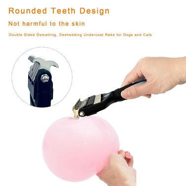 Бурштук для догляду за шерстю собак та котів 3-в-1 - двосторонній інструмент для видалення шерсті з нержавіючої сталі, гребінець для розплутування та щітка для підшерстка | Ергономічна ручка для видалення матової шерсті, безпечний для тварин
