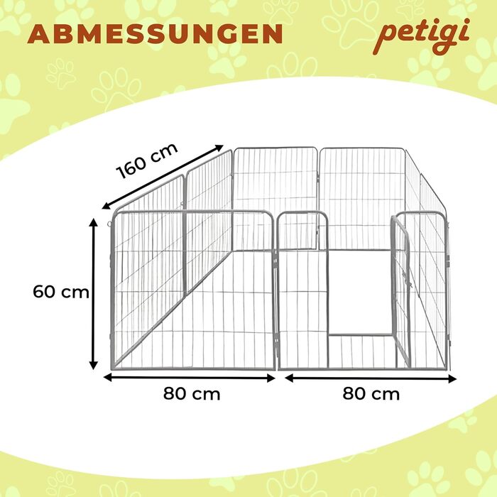 Клітка для цуценят Petigi, вольєр з порошковим покриттям, складаний, розмір комірки 47 мм, для використання в саду, розмір (Ш x В): 80 x 80 см
