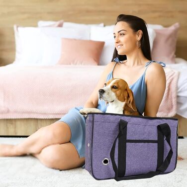 PETCUTE Сумка-переноска для собак і котів, фіолетовий, з довгим ремінєм, дихаюча, складана, з закривними жалюзі