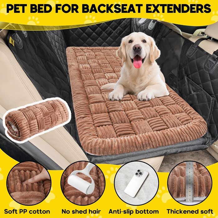 Лоіон килимок для собак в авто, м'який, захист заднього сидіння, великі собаки, антиковзаючий, легко миється, стійкий до подряпин, комфортний, 127x62.5 см, коричневий