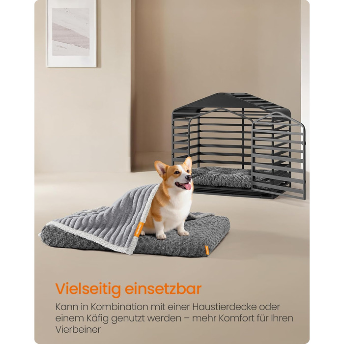 Ліжко для собак Feandrea XL, плюшеве, 110 x 73 см, для великих собак, м'яке, миється, нековзне, сірий PGW293GN01 (L 95 x 60 x 10 см)