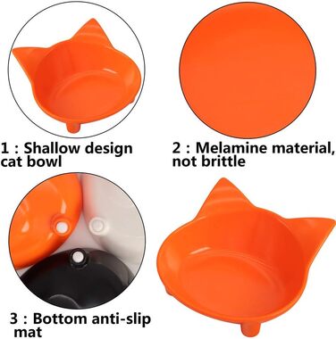 Набори мисок для котів SLSON 3 шт., 237 мл, плоскі миски для води та корму з неслизьким гумовим дном, чорно-білі та помаранчеві