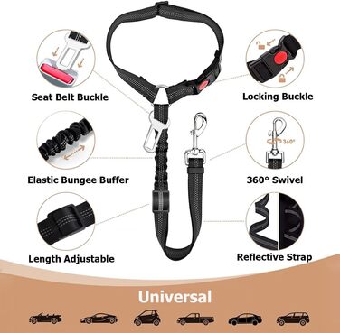 Авторемні для собак, 2 шт., регульовані, безпечні повідки, автокріплення для тварин, котів, собак (з покращеною чорною версією з безпечною застібкою, 1 шт.)